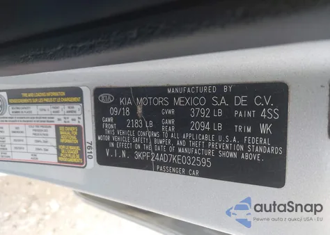 2019 Kia Forte Lxs из США, поврежденный, VIN 3KPF24AD7KE032595